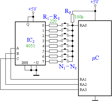 8 nyomgomb kivlasztsa analg multiplexerrel