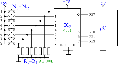 8 nyomgomb leolvassa analg multiplexerrel